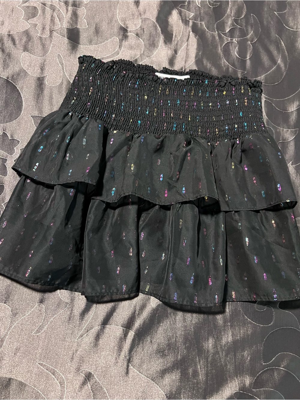 Amanda Uprichard Black Tiered Mini Skirt with Multicolor Sparkle Ruffles Medium